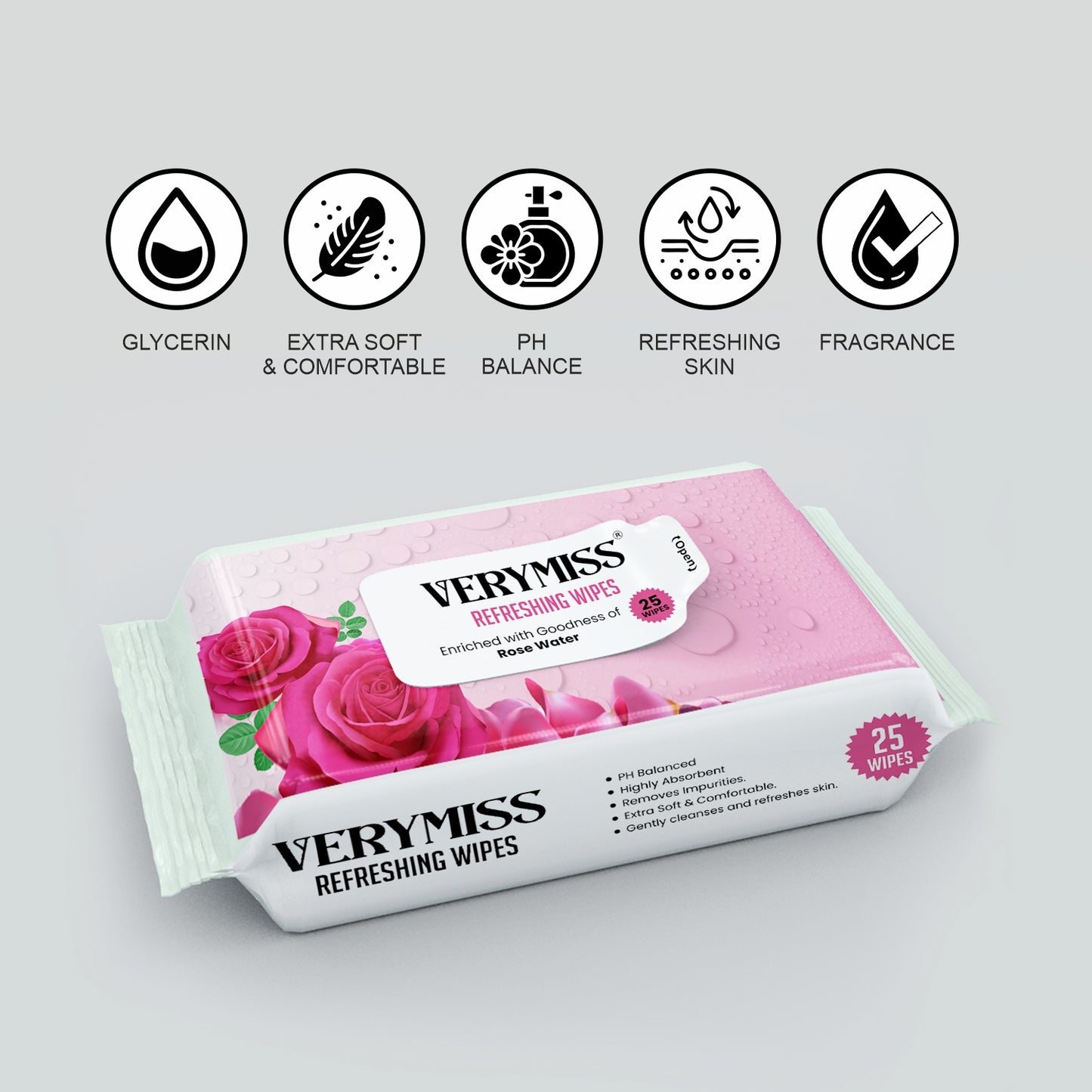 Verymiss Refreshing Wipes-01 Lemon I 25 Wipes I Acetone-free I Soft, non-drying wipes I Travel-friendly pack I Transparent I Qty 1