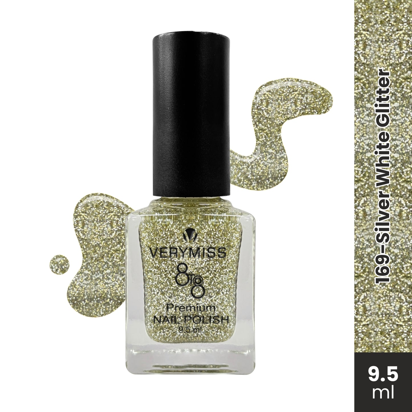 Premium Nail Polish - 169 Silver White Glitter