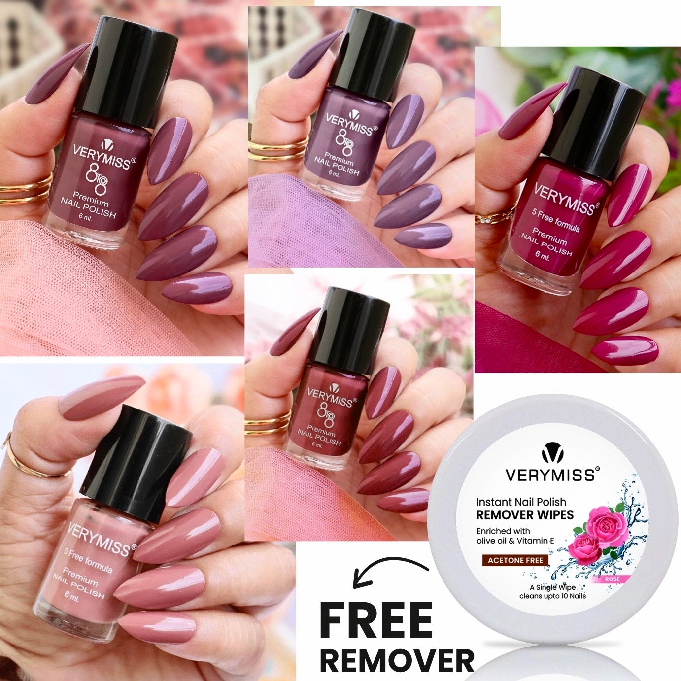 5 Trending Nail Polish Kit + FREE Rose Remover Wipes