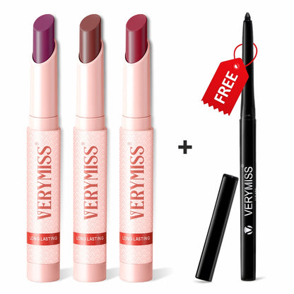 3 Glamorous Transferproof Lipstick Kit + FREE Intense Black Waterproof Kajal