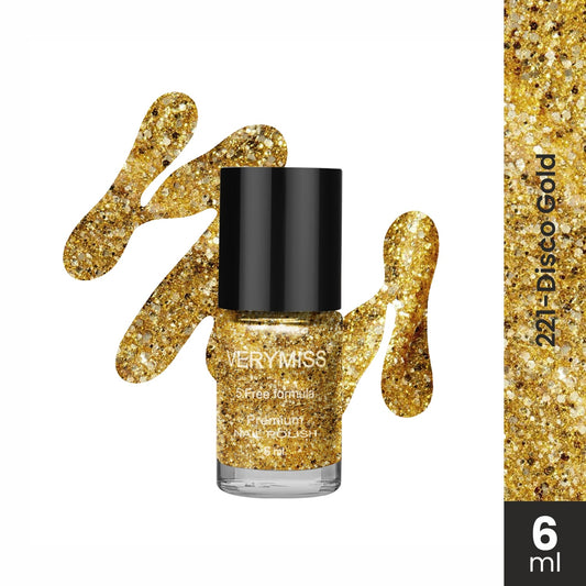 Premium Glitter Nail Polish - 221 Disco Gold