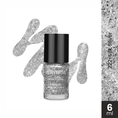 Premium Glitter Nail Polish - 222 Silk Silver