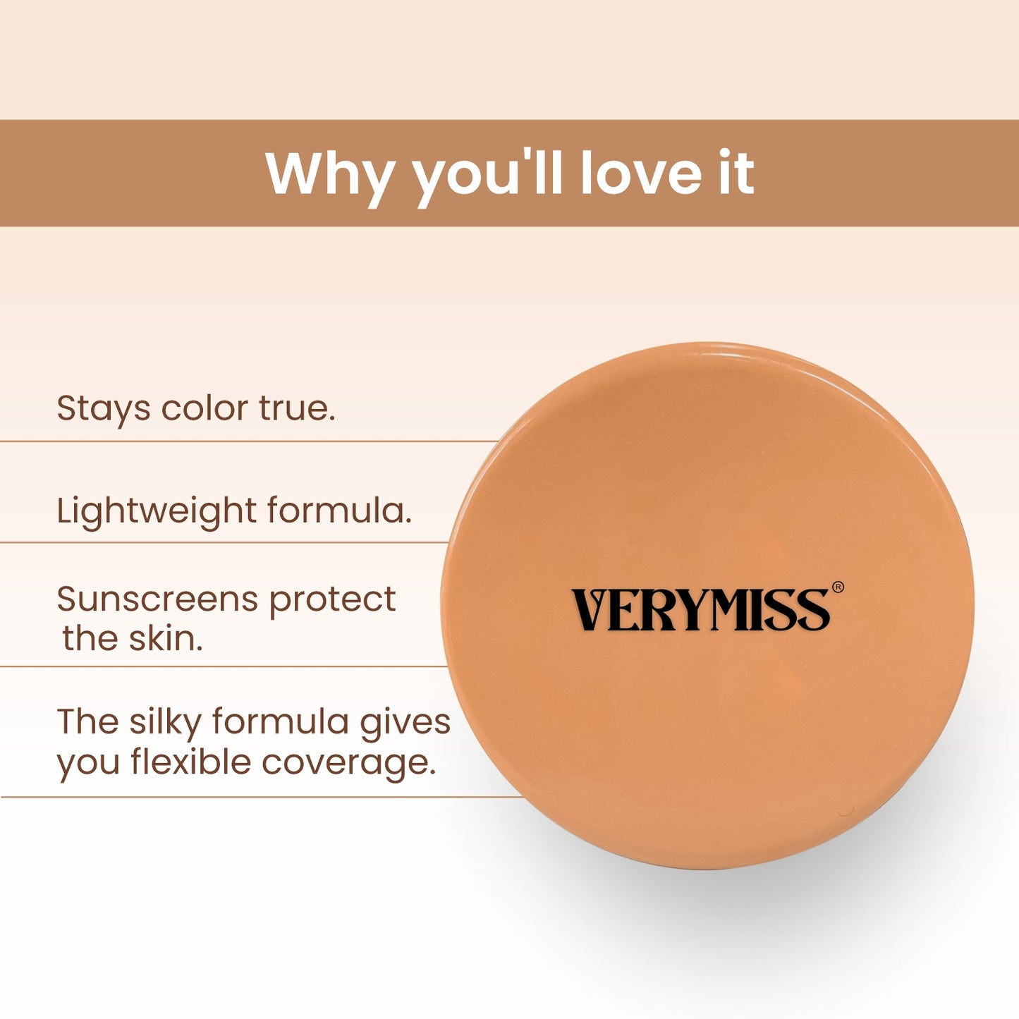 Verymiss Natural Glow Compact Powder 9 g I Vitamin E I SPF-Enriched I lightweight I 02 Light Beige