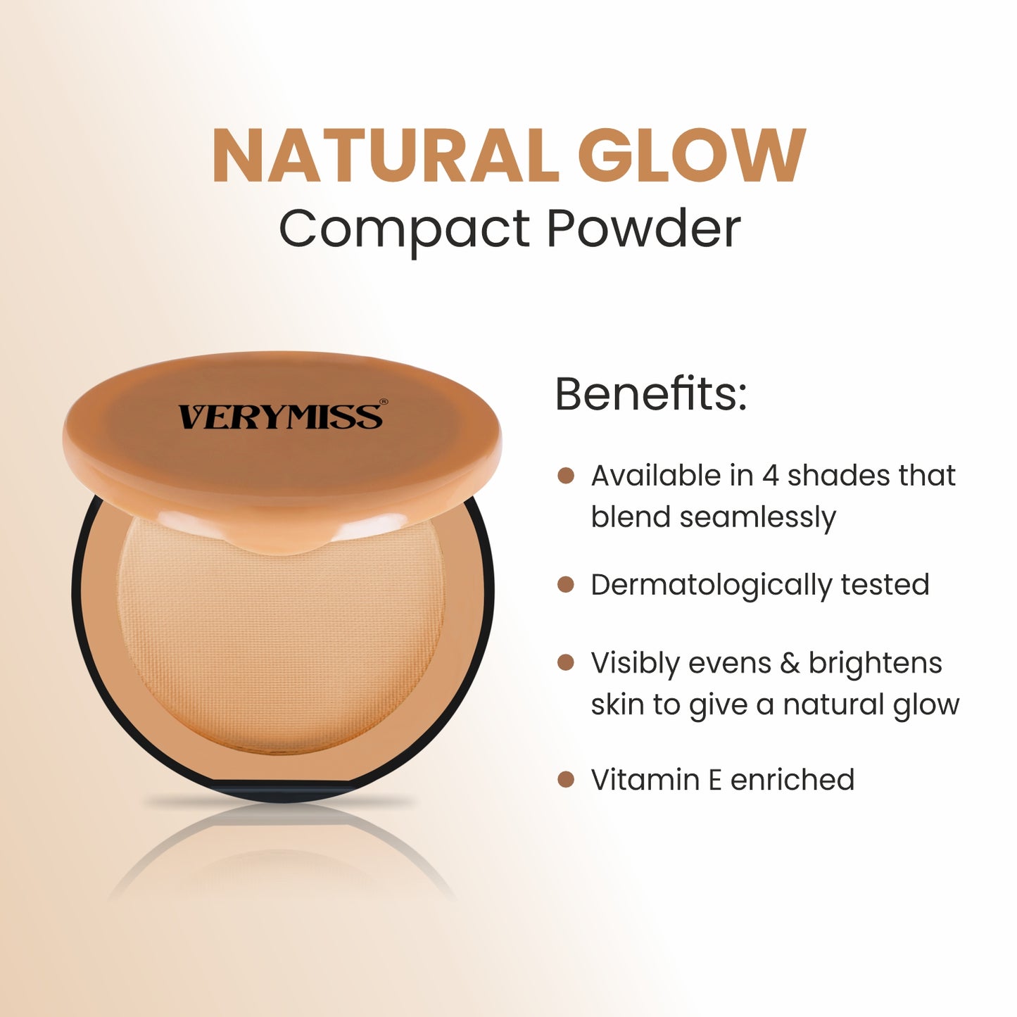 Verymiss Natural Glow Compact Powder 9 g I Vitamin E I SPF-Enriched I lightweight I 03 Beige