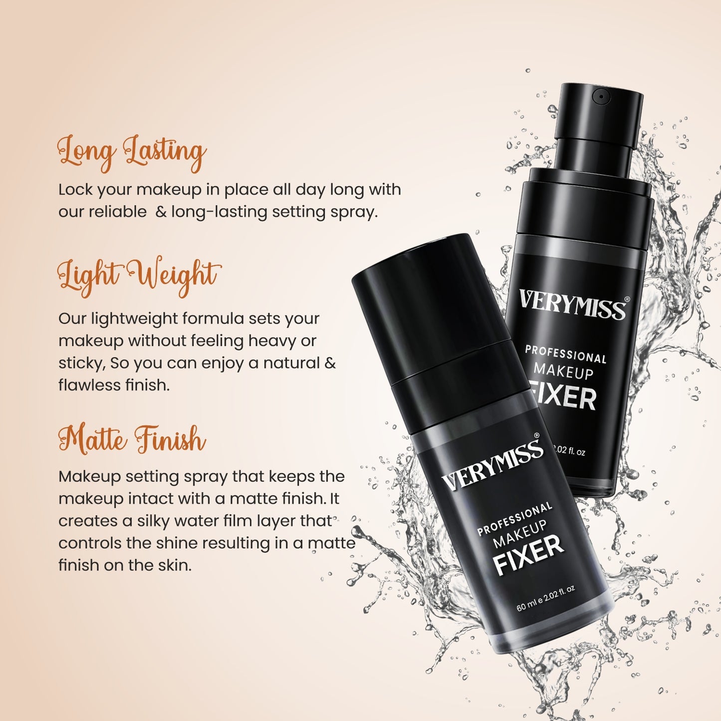 Verymiss Professional Makeup Matte Setting Spray 60 ml I Lightweight I Non-sticky formula I Lightweight I Transparent I Qty 1