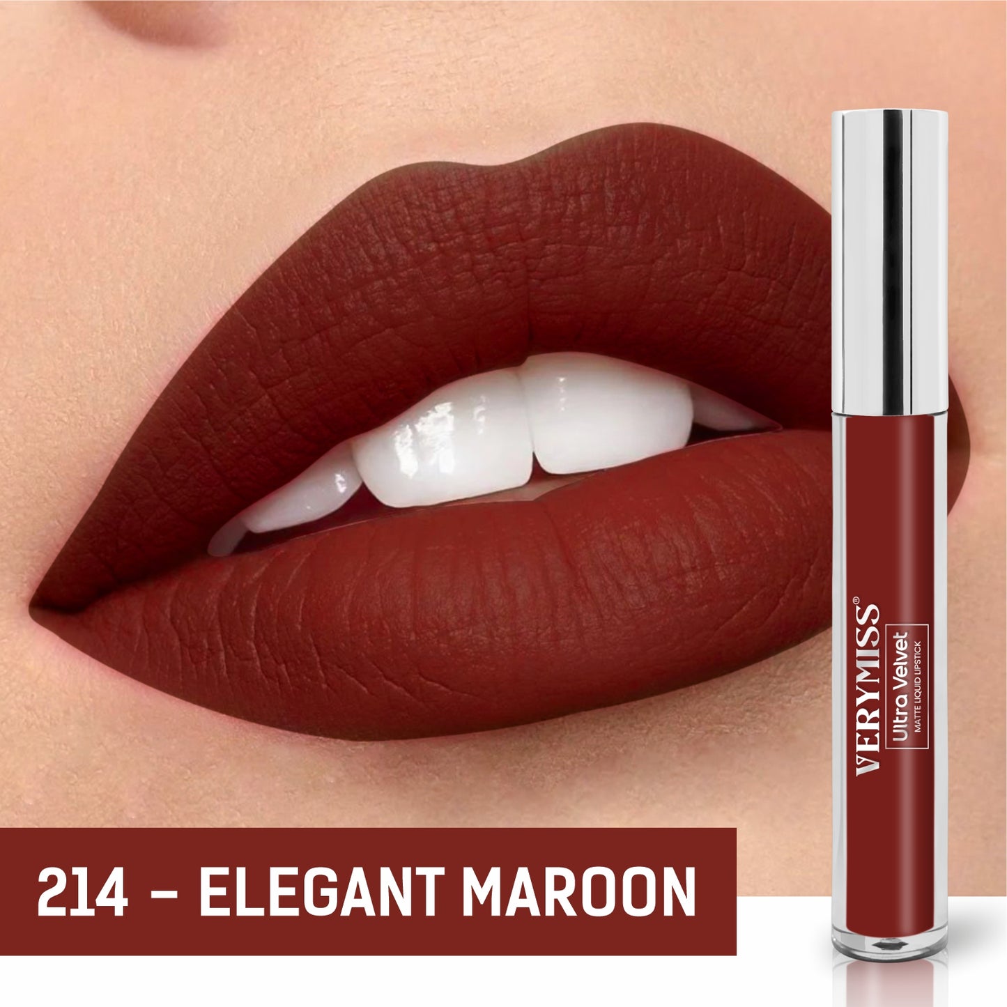 Ultra Velvet Matte Liquid Lipstick 2.6 ml I Waterproof & Smudge Proof I Cruelty free I One Swipe Application I 214 Elegant Maroon