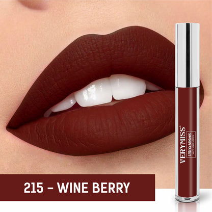 Ultra Velvet Matte Liquid Lipstick 2.6 ml I Waterproof & Smudge Proof I Cruelty free I One Swipe Application I 215 Wine Berry