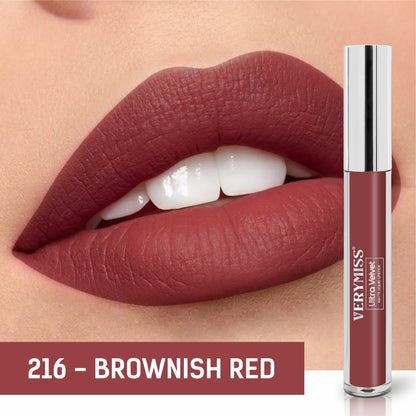 Ultra Velvet Matte Liquid Lipstick 2.6 ml I Waterproof & Smudge Proof I Cruelty free I One Swipe Application I 216 Brownish Red