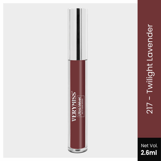 Ultra Velvet Matte Liquid Lipstick 2.6 ml I Waterproof & Smudge Proof I Cruelty free I One Swipe Application I 217 Twilight Lavender