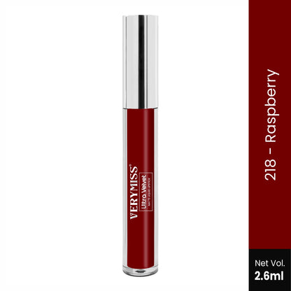 Ultra Velvet Matte Liquid Lipstick 2.6 ml I Waterproof & Smudge Proof I Cruelty free I One Swipe Application I 218 Raspberry