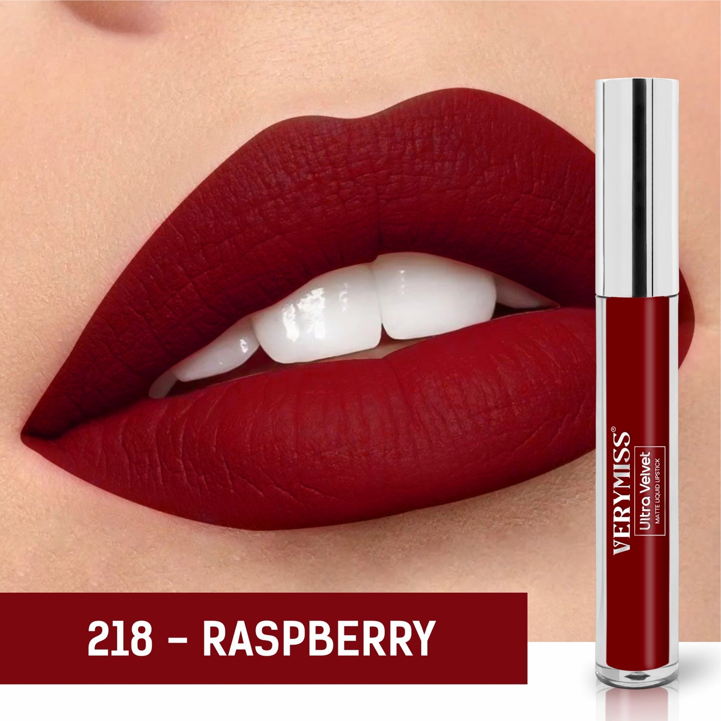 Ultra Velvet Matte Liquid Lipstick 2.6 ml I Waterproof & Smudge Proof I Cruelty free I One Swipe Application I 218 Raspberry