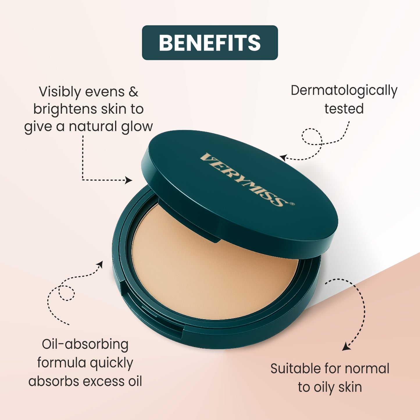 Verymiss 8 to 8 Weightless Super Stay Compact Powder 9 g I lightweight I Enriched with UV protection I Natural Finish I 03 Beige I Qty 1