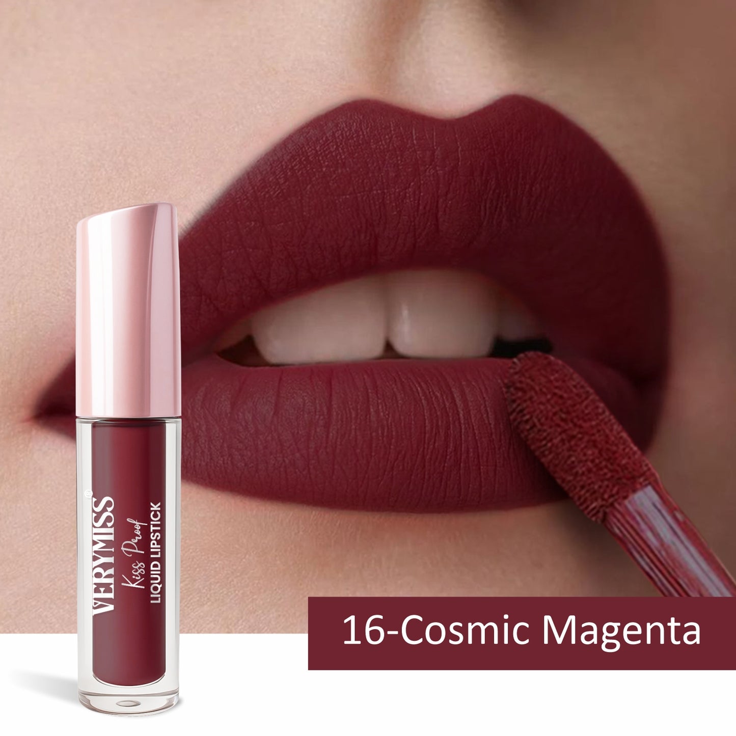 Kiss Proof Liquid Lipstick 1.6 ml I Rich, luxurious formula I Lightweight I long-wearing I 16 Cosmic Magenta