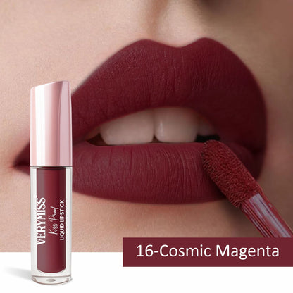 Kiss Proof Liquid Lipstick 1.6 ml I Rich, luxurious formula I Lightweight I long-wearing I 16 Cosmic Magenta