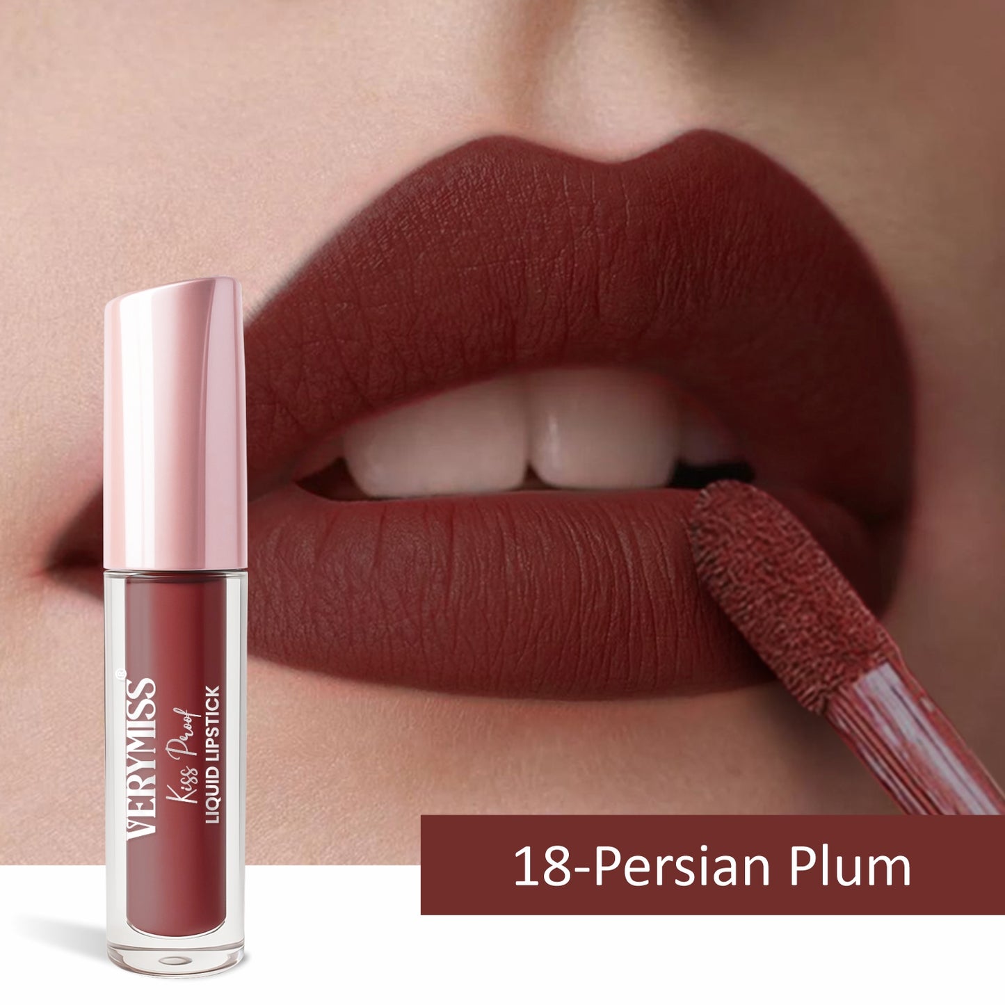 Kiss Proof Liquid Lipstick 1.6 ml I Rich, luxurious formula I Lightweight I long-wearing I 18 Persian Plum