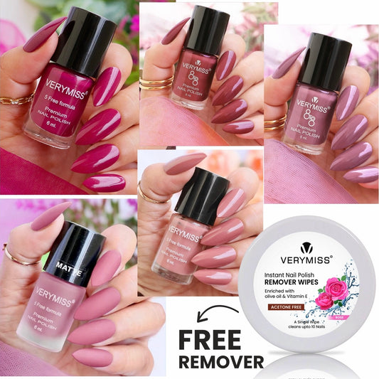 5 Trending Nail Polish Kit +  FREE Remover Wipes