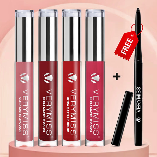 4 Glamorous Liquid Lipstick Kit + FREE Waterproof Kajal