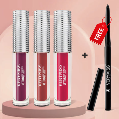 3 Glamours Liquid Lipstick Kit +  FREE Waterproof Kajal