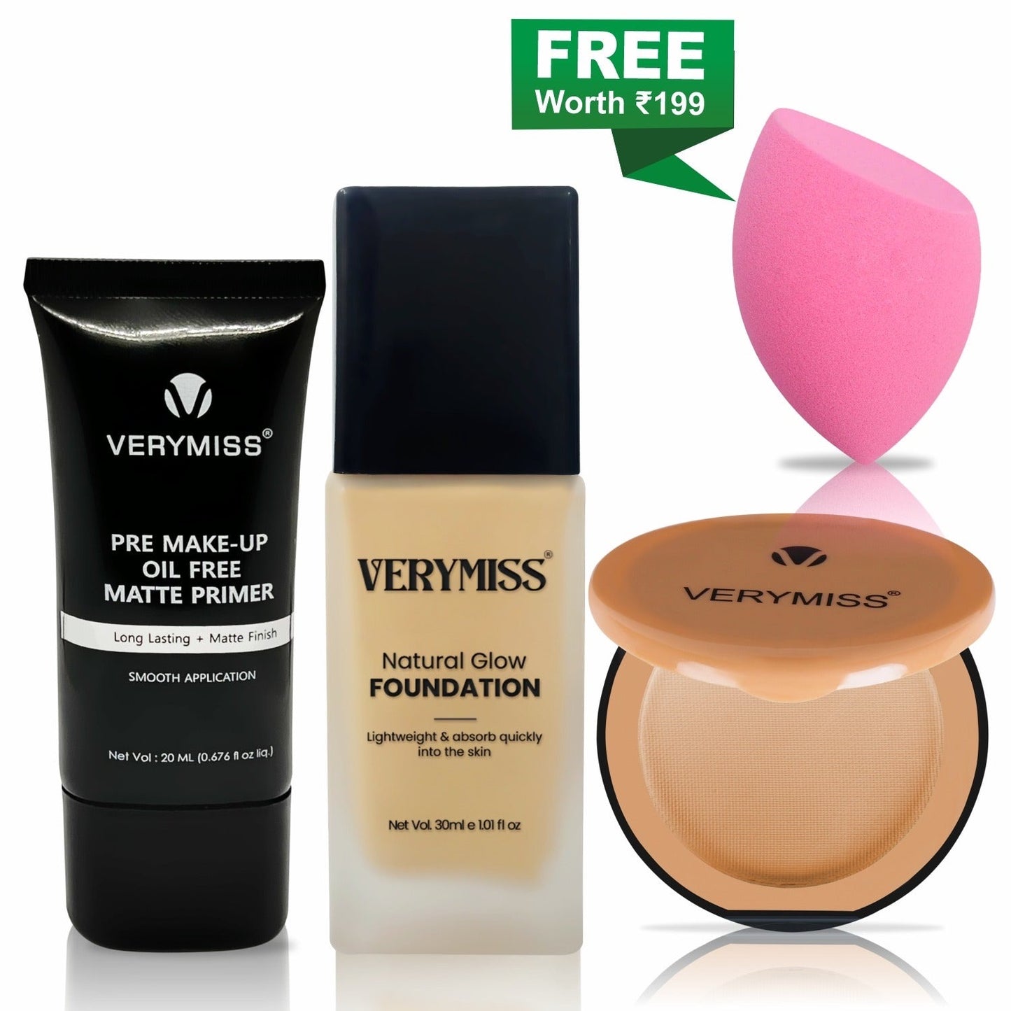 Glowing Foundation + Primer + Compact Powder & FREE Multi-Use Beauty Blender