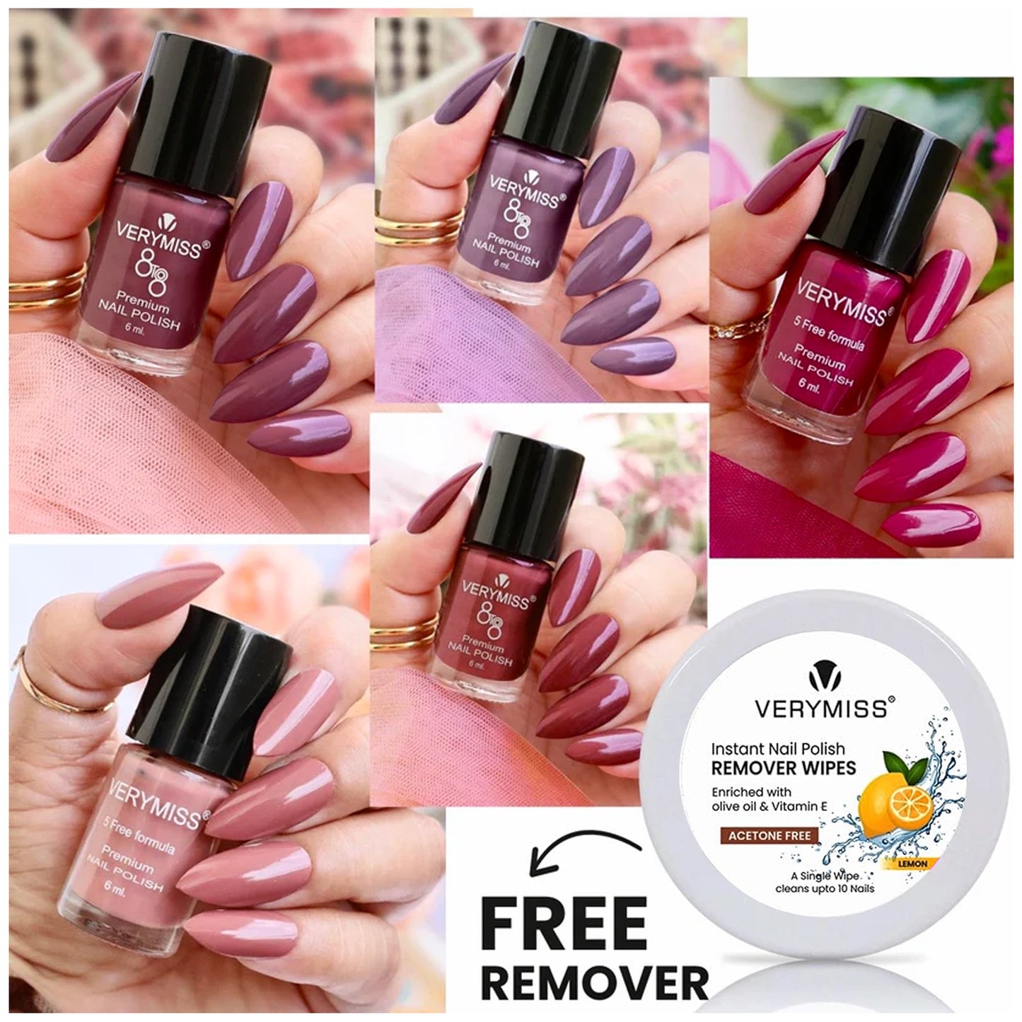 5 Trending Nail Polish Kit +  FREE Instant Remover Wipes