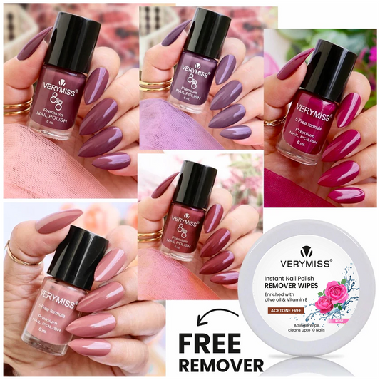 5 Trending Nail Polish Kit +  FREE Instant Remover Wipes