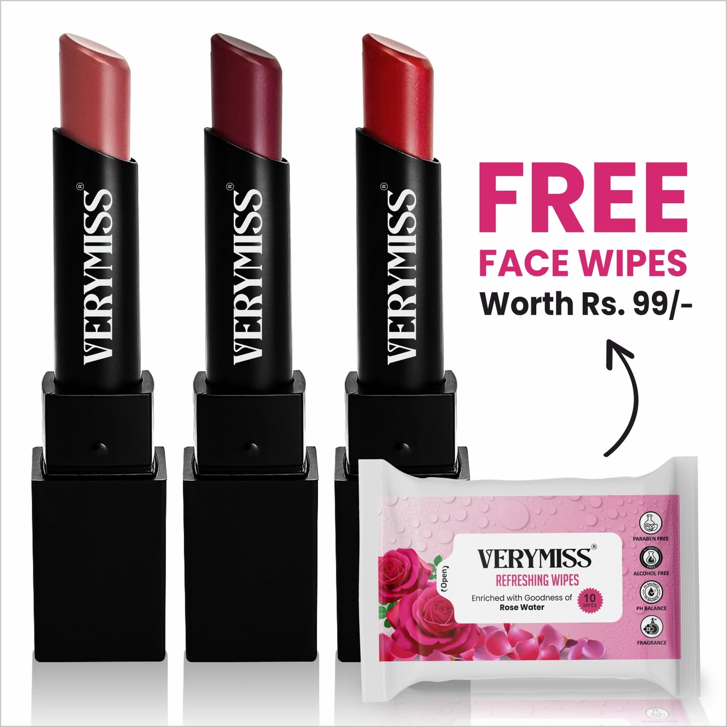 3 Ultra Creamy Matte Lipstick Kit + FREE Refreshing Wipes