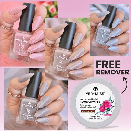 4 Glam Glitter Nail Polish Kit + FREE Remover Wipes