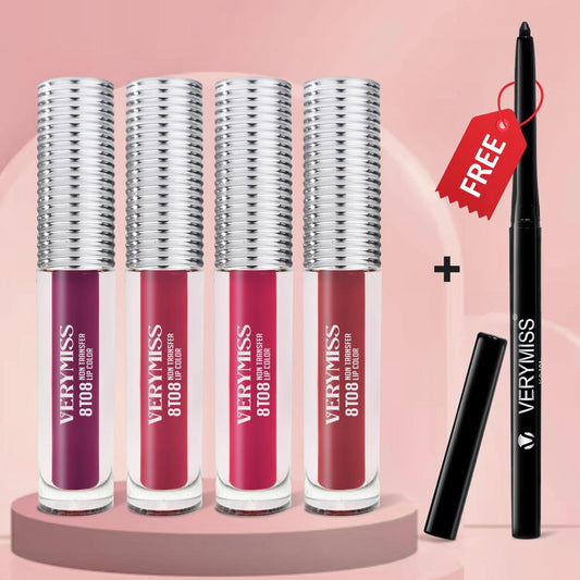 4 Glamours Liquid Lipstick Kit +  FREE Waterproof Kajal