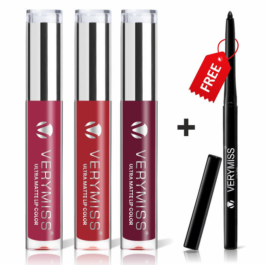 3 Creamy Matte Lipstick Kit + FREE Waterproof Kajal