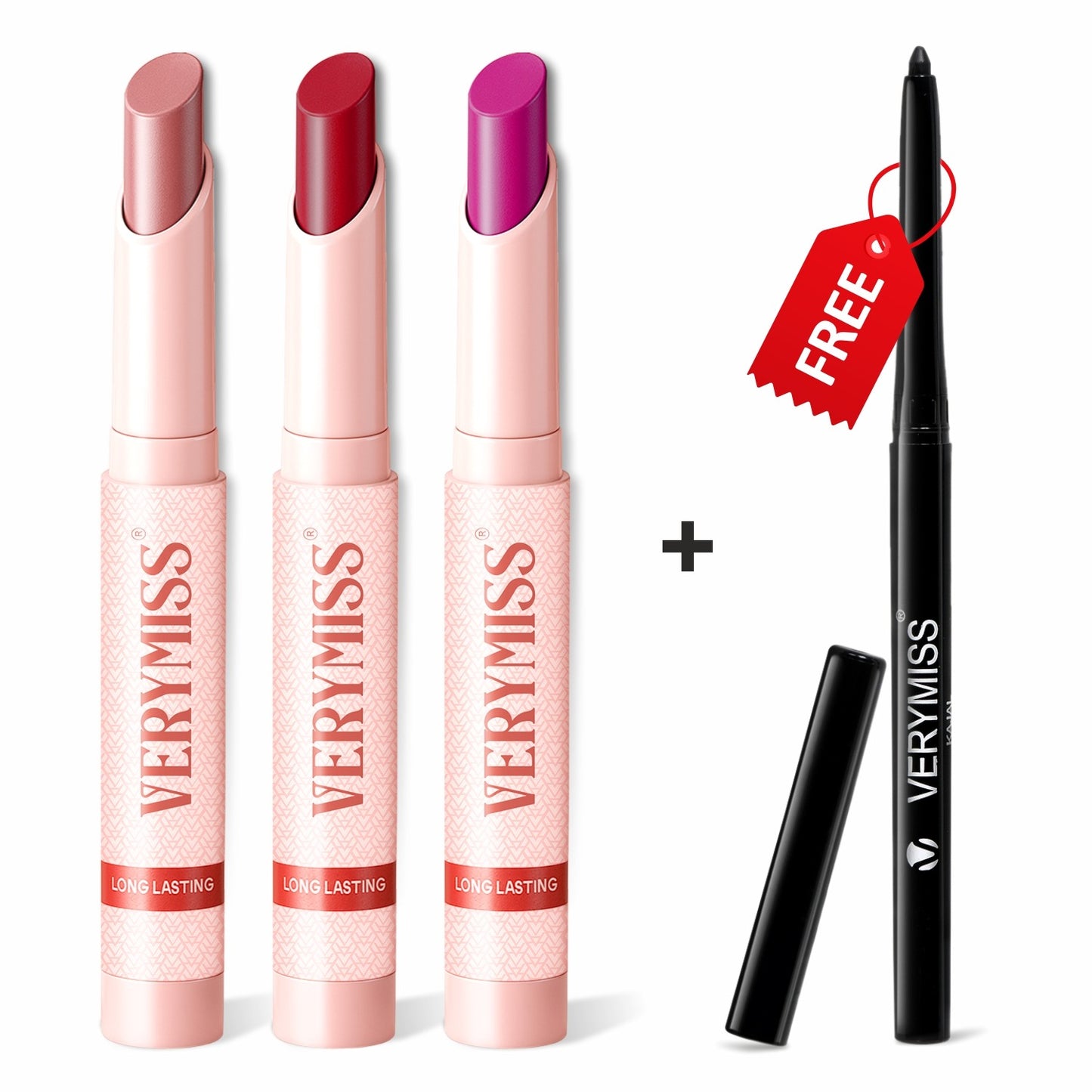 3 Glamorous Transferproof Lipstick Kit + FREE Intense Black Waterproof Kajal