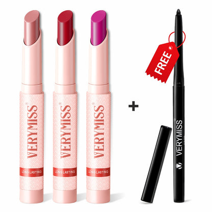 3 Glamorous Transferproof Lipstick Kit + FREE Intense Black Waterproof Kajal