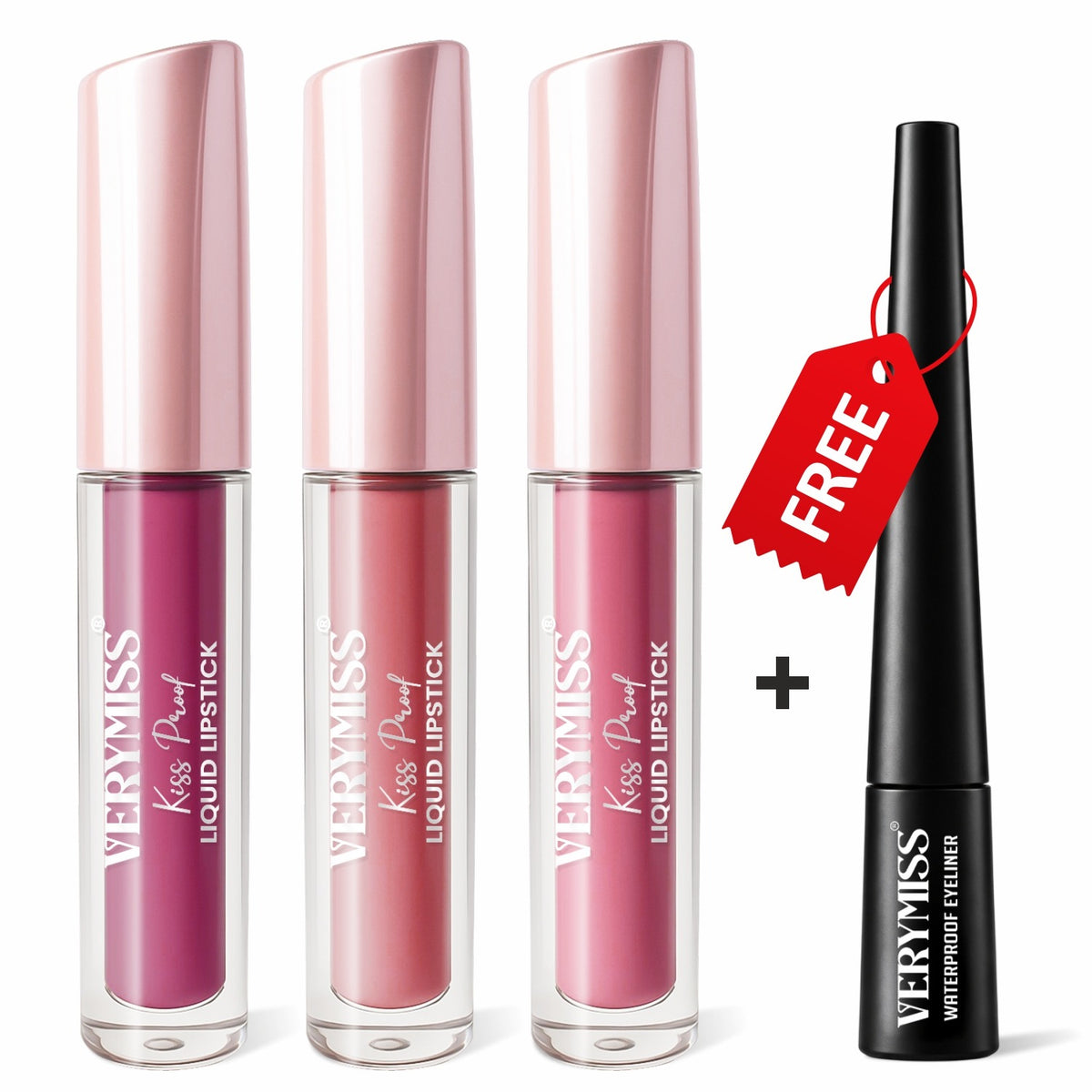 3 Glamorous Liquid Lipstick Kit + FREE Waterproof Eyeliner