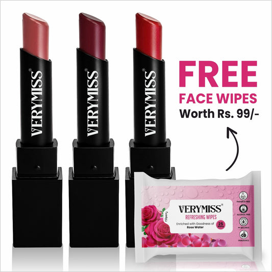 3 Ultra Creamy Matte Lipstick Kit + FREE Refreshing Wipes