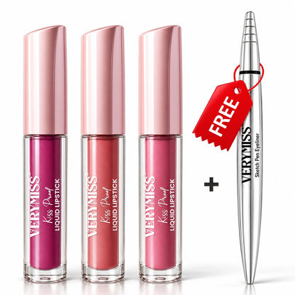 3 Glamorous Liquid Lipstick Kit + FREE Liquid Pen Eyeliner
